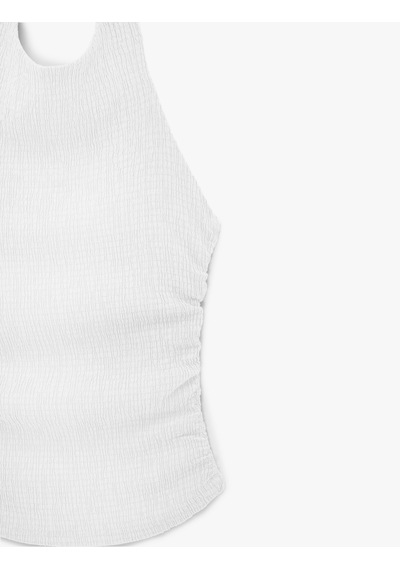Koton Koton X Sibil Çetinkaya - Bürümcük Kumaş Sırt Dekolteli Halter Yaka Bluz Kırık Beyaz 6sak10075uk Ekru