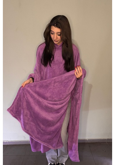 Giyilebilir Hoodie Battaniye Rahat Kalıp Tek Beden Lila