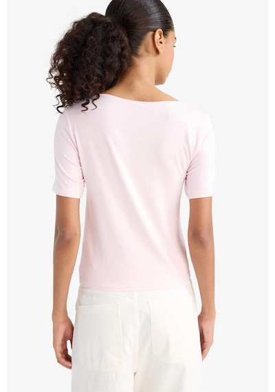 Defacto Slim Fit Dar Kesim Kayık Yaka Kısa Kollu Tişört F8008ax25aupn648 Pembe