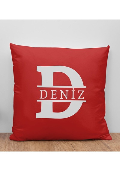 Bk Gift Kişiye Özel Harfli Premium Kumaş Kırmızı Yastık Kılıfı-1 Sadece Yastık Kılıfı , Ev Dekorasyonu