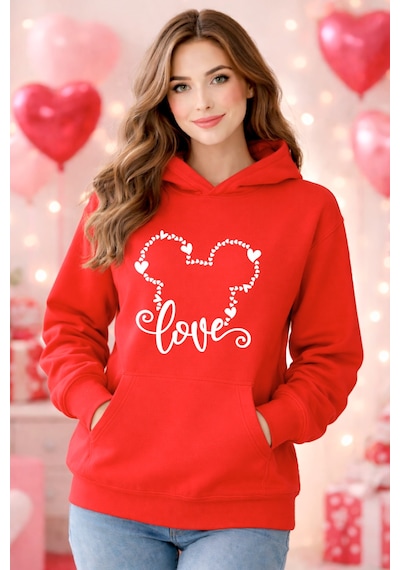 Stil X Sevgililer Gününe Özel, Kapüşonlu Kadın Sweatshırt, Valentıne's Day Kırmızı