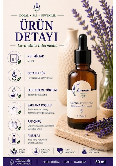 Lavande Lavanta Çiftliği Lavanta Yağı L. İntermedia Cam Damlalıklı 50 ML