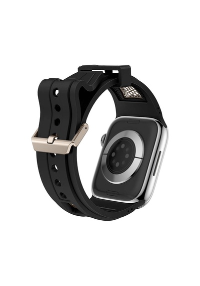 Apple Uyumlu Watch  42mm Mkst Krd-117 Hava Alabilen Delikli Metal Süslemeli Desenli Silikon Kordon-titanyum-