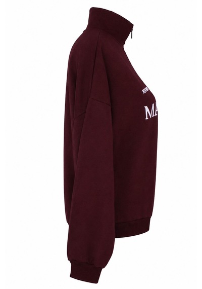 Trender Manhattan Baskı Yarım Fermuarlı Vişne Kadın Sweatshirt 27kdt1000023