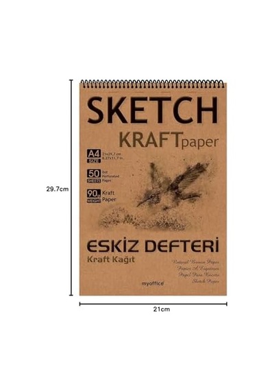 Kraft Kağıt A4 Eskiz Defteri 90 Gr. Spiralli 50 Yaprak Sketchbook