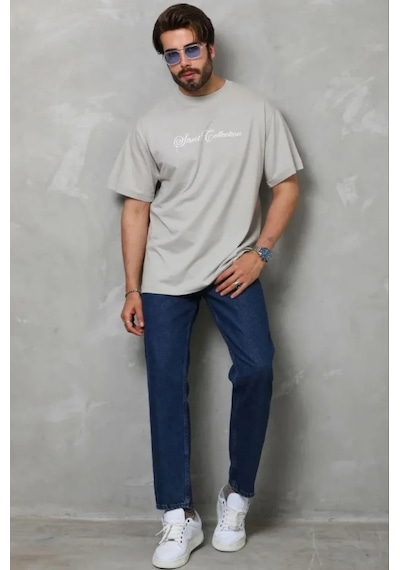 Modi Erkek Baskılı T-shirt Kısa Kol Bisiklet Yaka Regular Fit Rahat Kalıp Günlük Tişört - Gri - Mymg185505
