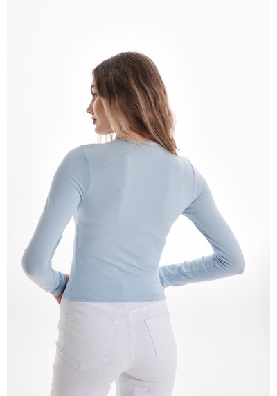 Likralı Pamuk Tişört-slim Fit -açık Mavi Açık Mavi