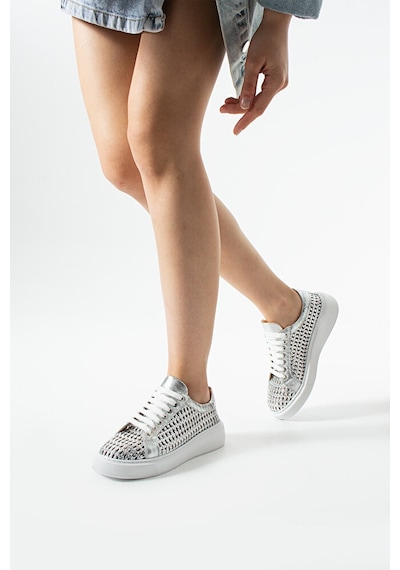 Dericia Shoes Glow Hakiki Deri Kadın Günlük Örgülü Sneaker Ayakkabı Lame