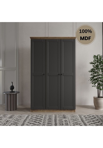 Dali 3 Kapılı Mdf Country Gardırop Antrasit