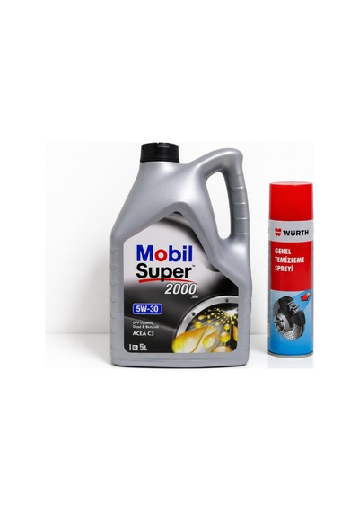 Mobil Süper 2000 XE Acea C3 5W-30 DPF Motor Yağı 5 L + Würth Balata Spreyi 500 ML