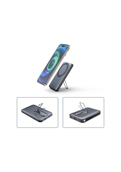 Magnetic Power Bank 10000 Mah Kablosuz Hızlı Şarj Magsafe Uyumlu Led Ekranlı, 22.5w Pd Qc Taşınabilir Şarj Cihazı, Standlı, Type-c Usb Powerbank Güç Kaynağı Yeşil