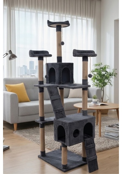 Missidea Cat City Yeni Rezidans Kedi Oyun Evi Ve Tırmalama Antrasit