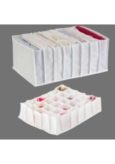 Çekmece İçi Düzenleyici Set, 30 Bölmeli Çorap Organizeri Ve 8 Bölmeli Çamaşır Düzenleyici Açık Bej