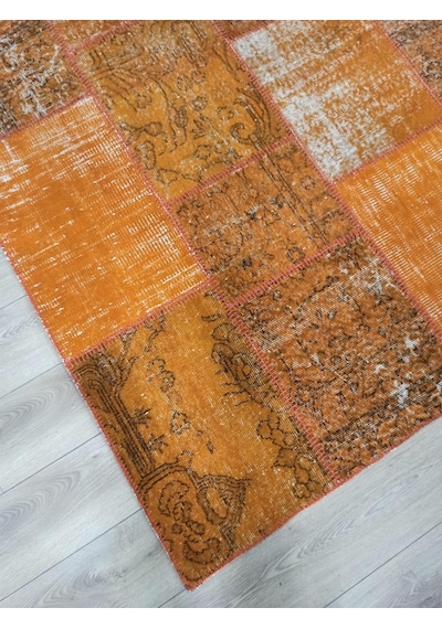 Çam Halı Pw725 Turuncu El Dokuma Patchwork Yün Halı - 160x230