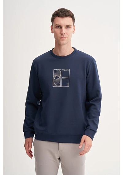 Cazador Dynamic Regular Fit Pamuk Karışımlı Baskılı Scuba Sweatshirt-53290 Lacivert