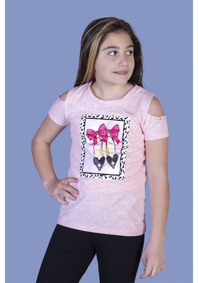 Toontoy Kids Toontoy Kız Çocuk Baskılı Tişört Pembe Melanj