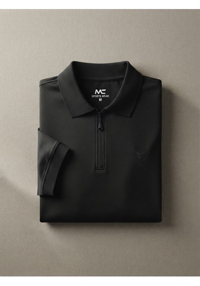 Maccali Erkek Siyah Pamuklu Dokulu Rahat Kalıp Polo Yaka Tişört