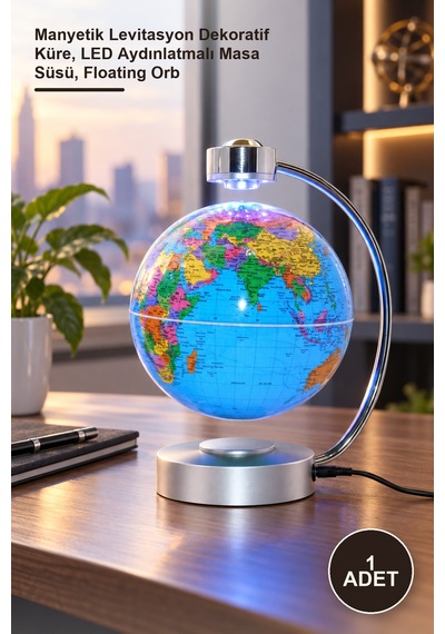 1 Adet Manyetik Ledli Havada Duran Küre Manyetik Levitasyon Dekoratif Küre, Led Aydınlatmalı Masa Süsü, Floating Orb