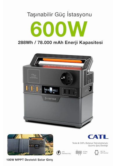 600w Taşınabilir Güç Istasyonu 78000 Mah Kablosuz Şarjlı Solar Destekli App Kontrollü 288wh Kapasite