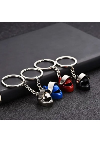 Mini Kask Metal Anahtarlık - Turkuaz Çok Renkli