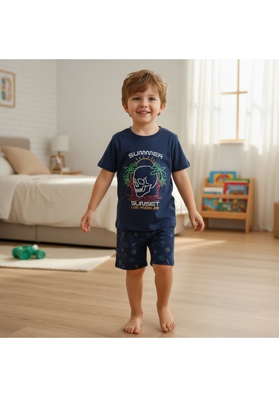 Bonbon Çocuk Summer Baskılı Lacivert Renk 2'li Takım Cb1061