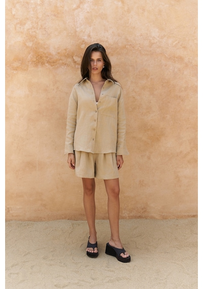 Mai Collection Mai Studios Co. Gaelil Oversize Haki Keten Gömlek Şort Takım Haki