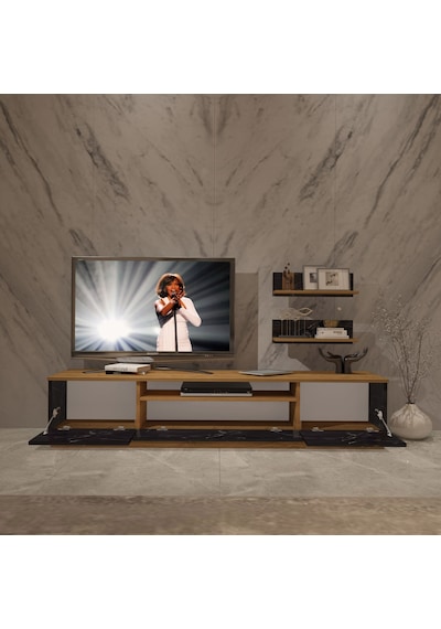 Decoraktiv Trio 4s Mdf Tv Ünitesi Tv Sehpası Pera - Siyah Mermer