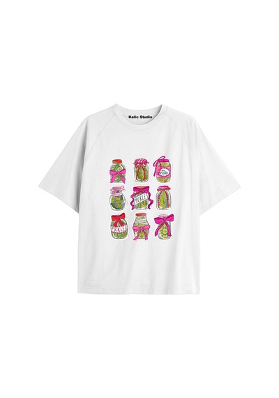 Kalic Studio Y2k Vintage Pickles Baskılı Beyaz T-shirt Kod 216 Beyaz-216