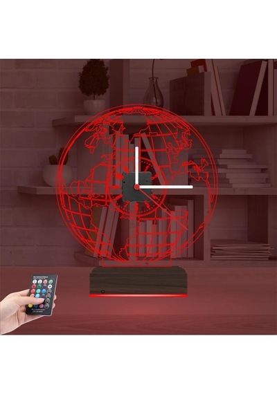 Luvivia Dünya Tasarım Saatli 3d Lamba - Masa Gece Lambası Şeffaf