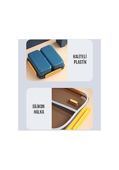 Vagonlife Bento 950ml Lunchbox Tek Katlı 3 Bölmeli Çelik Sefer Tası Yemek Kutusu Lacivert-sarı Diğer