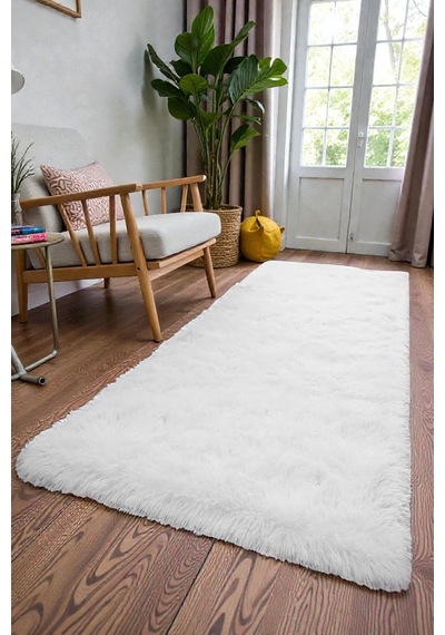 Peluş Post Halı Yumuşak Dokulu Modern Salon Oturma Odası Çocuk Odası Hol & Antre Halısı Beyaz Beyaz