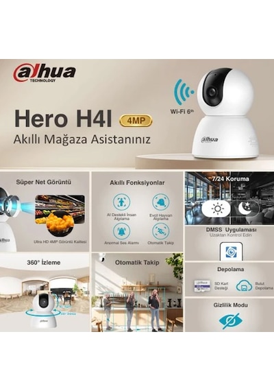 Dahua Hero H4ı Indoor 360 Hareketli, Gece Görüşlü, Akıllı Takipli Güvenlik Kamerası