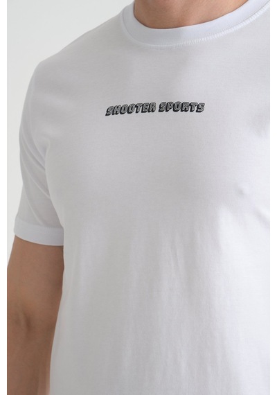 Shooter Sportwear Shooter Erkek Bisiklet Yaka Tişört Premium Pamuklu Yüksek Kalite Regular Fit Beyaz