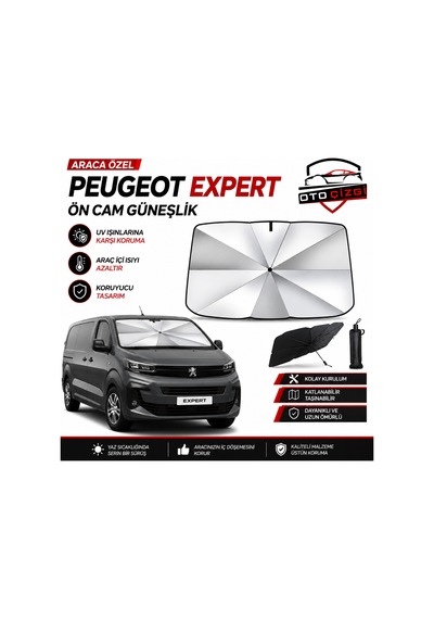 Peugeot Expert Şemsiye Tip Ön Cam Güneşliği Katlanabilir Uv Korumalı Araç Cam Güneşlik