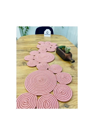Jüt, Hasır, Dekoratif Masa Örtüsü,papatya Model Runner 30x100 Cm, Sehpa Örtüsü, Bohem Tarzı Pembe Pembe