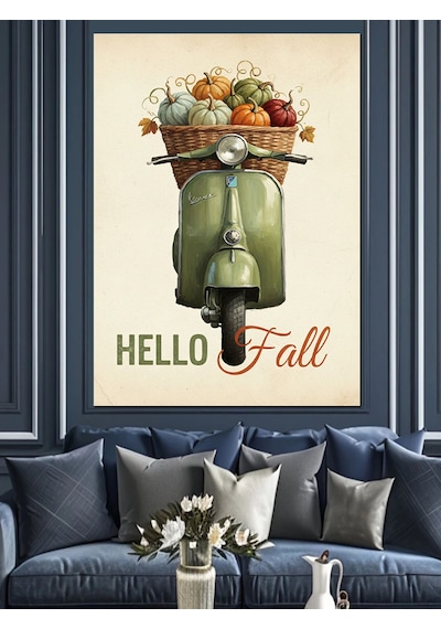 Ahşap Tablo Sonbahar Çiçeği Balkabağı Sepeti Vespa İnsan Figürlü Tablolar