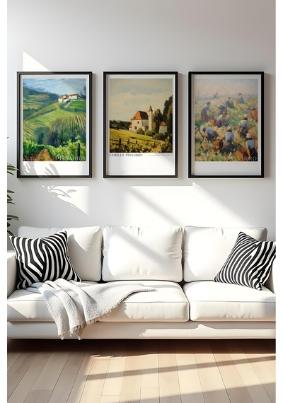Huhuli Ahşap Siyah Çerçeveli Camille Pissarro Tablo Seti Huhu551
