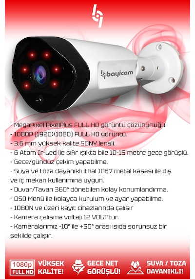 Bayicam 8 Kameralı Uzay 4 İç Kamera Set 320 GB HDD Full HD Gece Görüşlü Güvenlik Kamerası Sistemi