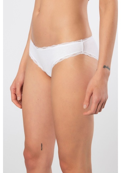 Türen Kadin Likrali Ribana Dantelli Bikini Külot 2'li Paket 928/beyaz Beyaz