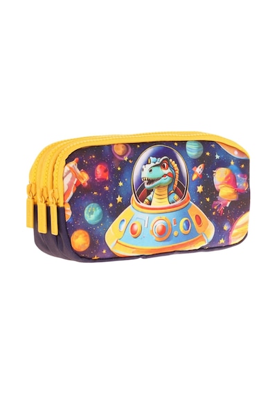 Kaukko Kids Sarı Siyah, Astronot Dinazor, Erkek Çocuk Üç Bölmeli Kalemlik/kalem Çantası - L8273 Sarı - Siyah