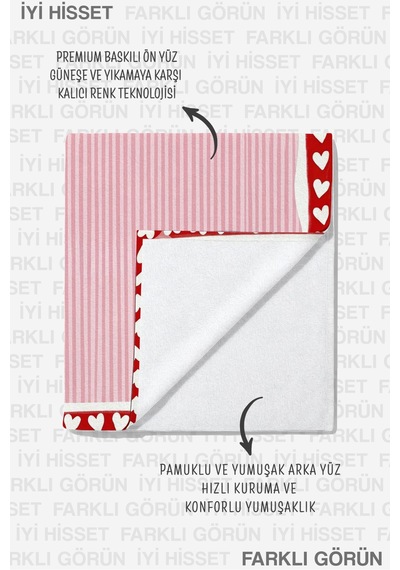 Kalp Temalı Çizgili Pembe Plaj Havlusu-how Lucky Modern Kırmızı Beyaz Hızlı Kuruyan Mikrofiber Havlu Köpük Kumul