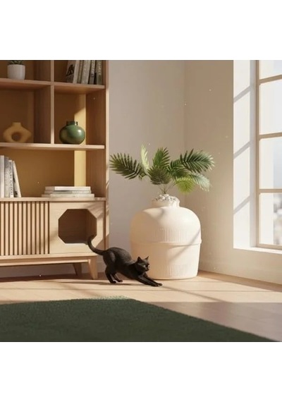 Dekoratif Tasarımlı Kedi Tuvaleti, Şık Görünüm Açık Ahşap