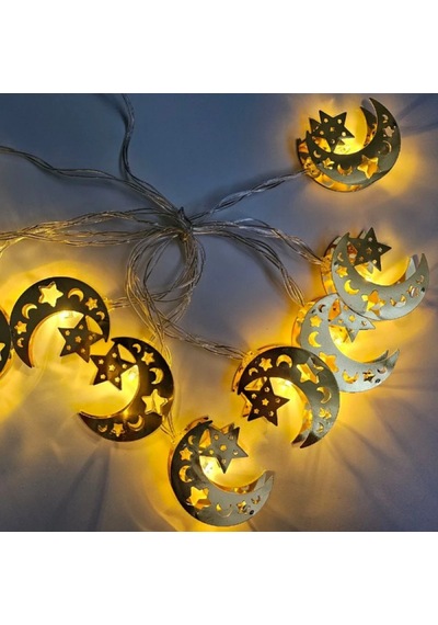 Mersi Shop Ramazan Ay Yıldız Gold Metal Led Işık 2 Metre Pilli Dekoratif Zincir Aydınlatma 1