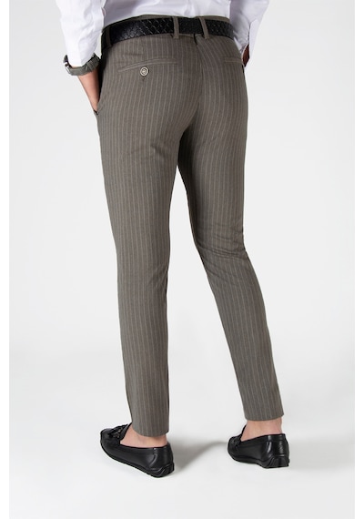 Terapi Men Açık Kahve Çizgili Slim Fit Pamuklu İtalyan Kesim Pantolon Açık Kahve