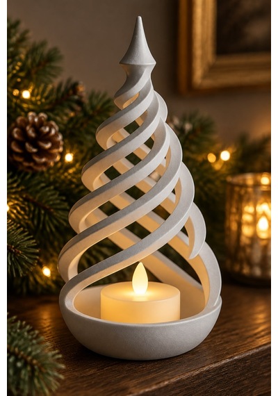 Minimalist Spiral Noel Ağacı Şeklinde Led Mum Tutucu Gümüş