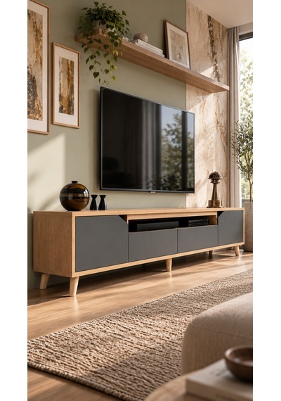 Legno Premium 180cm Modern Tv Ünitesi Safir-ant Antrasit - Safir Meşe
