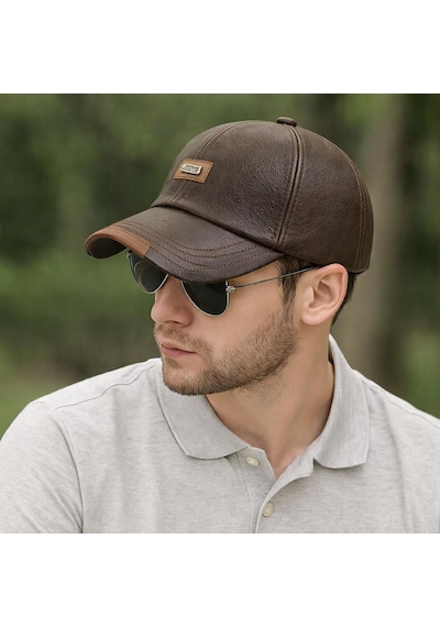 Valkyrie Deri Şapka Erkek Ayarlanabilir Premium Kalite Spor & Günlük Kullanım Baseball Cap Kahverengi Kahverengi