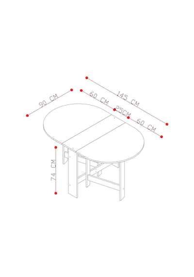 Pratik Katlanır - Açılır Kapanır Yuvarlak Mutfak Yemek Çalışma Masası - 145 Cm X 90 Cm - %100 Mdf Atlantik - Çam