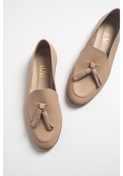 Luvishoes F04 Bisküvi Cilt Hakiki Deri Ayakkabı Koyu Bej
