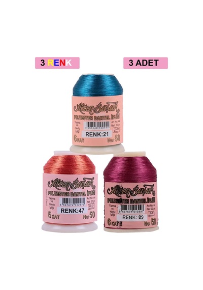 3 Adet Altınbaşak Oya Ve Dantel İpi 20 Gr - Royaleks - No: 047 - 089 - 021 Çok Renkli
